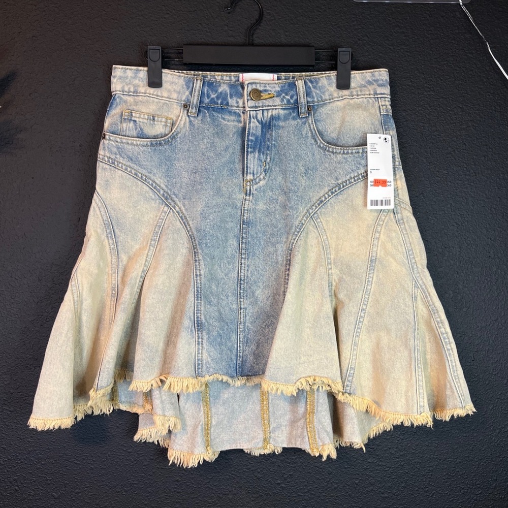 BDG Urban Outfitters Y2K Denim Mini Skirt Flounce Hem Acid Wash NWT Small